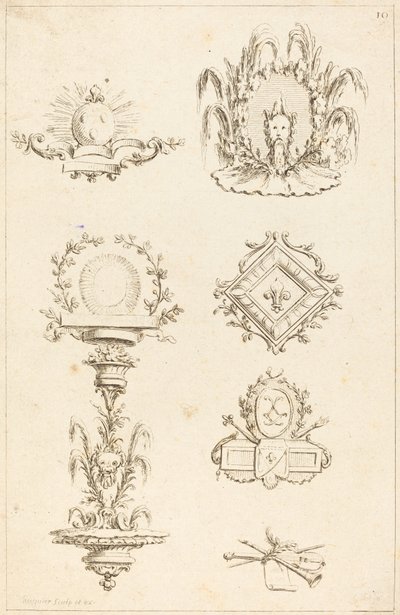 Designs til halestykker: pl. 10 af Gabriel Huquier after Claude Gillot
