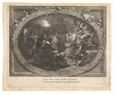 Voltaire ankom til helvede af Gabriel Jacques de Saint Aubin (school of)