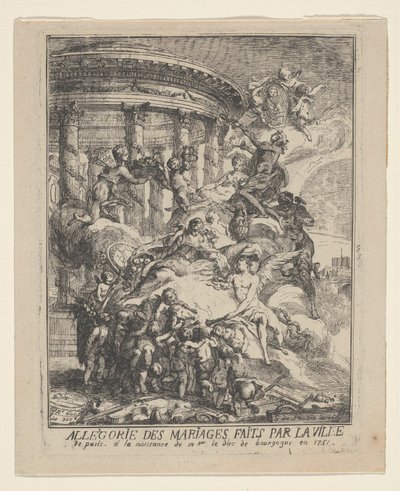 Allegori om ægteskaber lavet af byen Paris ved fødslen af ​​hertugen af ​​Bourgogne af Gabriel Jacques de Saint Aubin