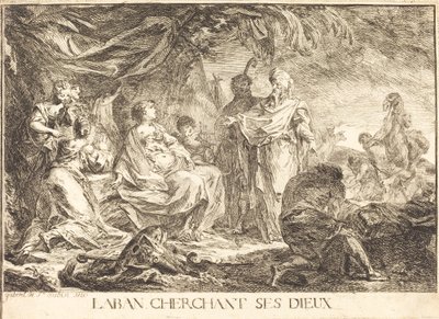 Laban søger sine guder af Gabriel Jacques de Saint Aubin