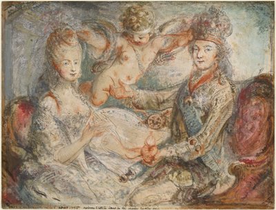 Louis XVI og Marie-Antoinette kronet af kærlighed af Gabriel Jacques de Saint Aubin