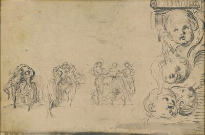 Skitser af dansere og hoveder af Putti af Gabriel Jacques de Saint Aubin