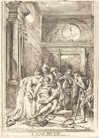 Tancreds død [til venstre] af Gabriel Jacques de Saint Aubin