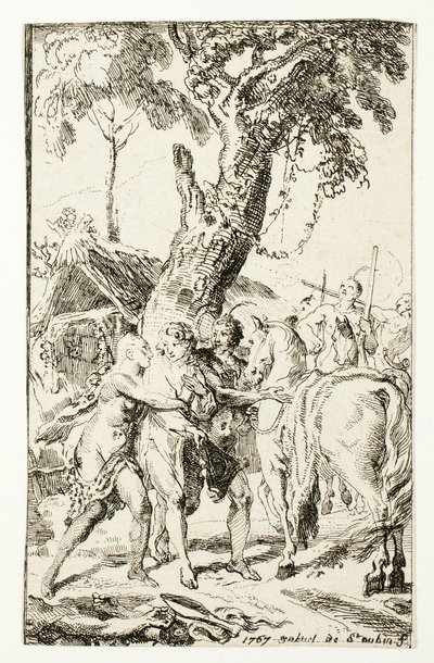 The Escape of M. de Belle-Isle, Prisoner in the Attakapas, plade fire fra Les Nouveaux Voyages aux Indes Occidentales af Gabriel Jacques de Saint Aubin