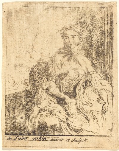Ung kvinde på terrassen af Gabriel Jacques de Saint Aubin