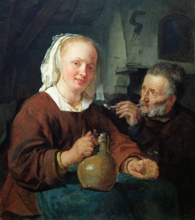 En mand og en kvinde på vin af Gabriel Metsu