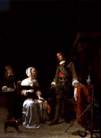 En soldat på besøg hos en ung dame af Gabriel Metsu