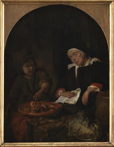 En kvinde, der sælger frugt og sild af Gabriel Metsu