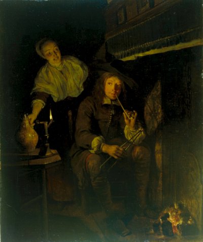 Tysk: Der Raucher am Kamin The Smoker at the Fireside af Gabriel Metsu