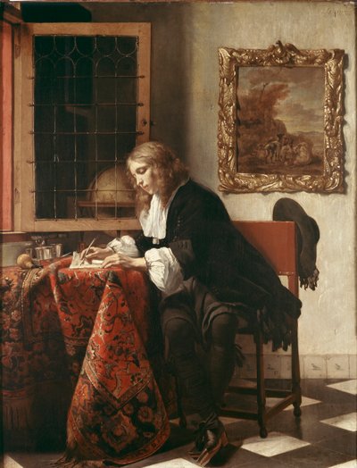 Mand, der skriver et brev af Gabriel Metsu