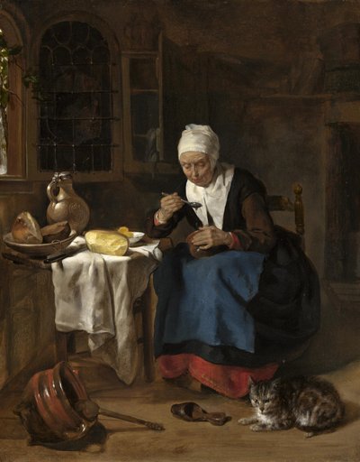 Gammel kvinde spiser grød af Gabriel Metsu