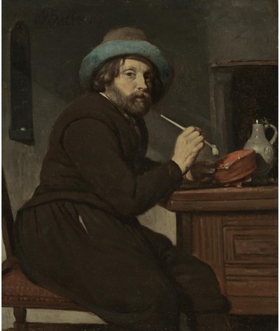Ryger siddende ved et bord af Gabriel Metsu