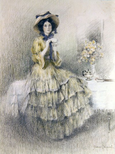 Afternoon Tea (farvet kridt på papir) af Gabriel Nicolet