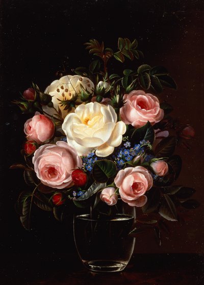 Pæoner i en vase på et bord (olie på lærred) af Gabriel Schachinger