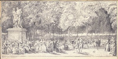 A meeting in the Tuileries Gardens around a statue, 1760dani af Gabriel de Saint-Aubin