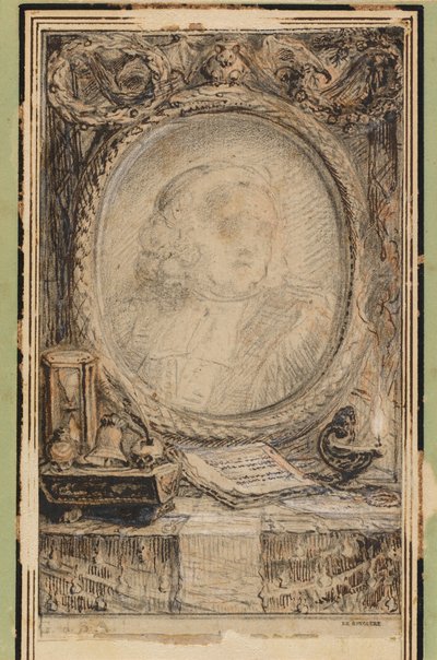Allegorisk ramme med flagermus, ca. 1769 (tegning med pen og blæk) af Gabriel de Saint-Aubin