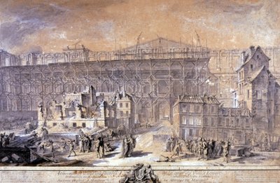 Bygning af Louvre, Paris af Gabriel de Saint-Aubin