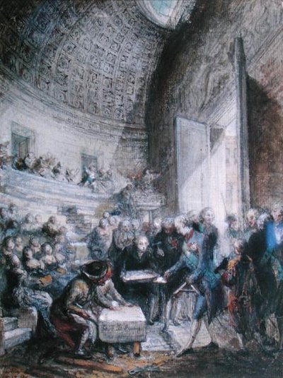 Louis XVI (1754-93) Lægger den første sten til Royal Academy of Surgery af Gabriel de Saint-Aubin