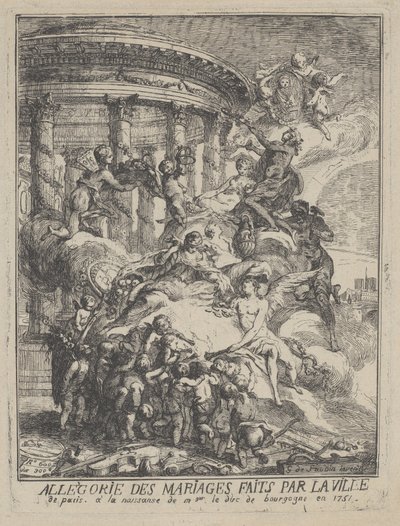 Allegorie des Mariages Faits par la Ville de Paris a la Naissance du Duc de Bourgogne, 1751dani af Gabriel de Saint-Aubin