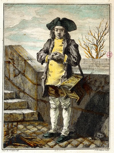 Gamle metiere: skopudseren eller skopudseren. Gravering af Gabriel de Saint Aubin (1724-1780) Paris-museet Carnavalet fra det 18. århundrede af Gabriel de Saint-Aubin