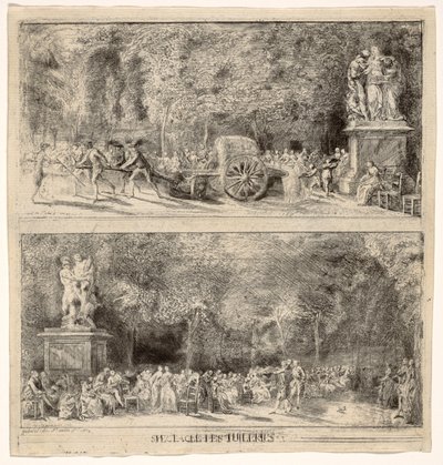 Scener fra Tuilerierne: Stolene og vandvognen, 1760, retoucheret 1763 af Gabriel de Saint-Aubin