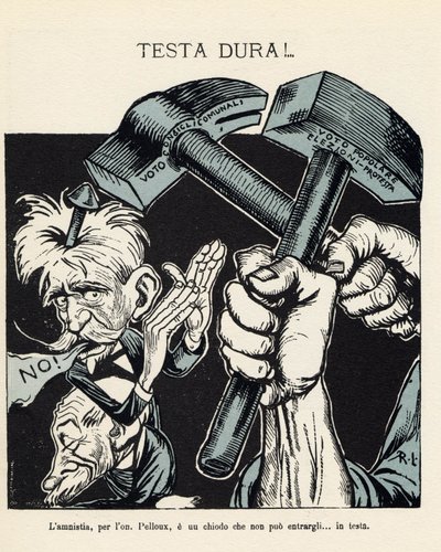 Formanden for det italienske ministerråd nægter at acceptere amnestien for dem, der blev dømt for politiske forbrydelser i 1898 (litografi) af Gabriele (1865-1937) Galantara