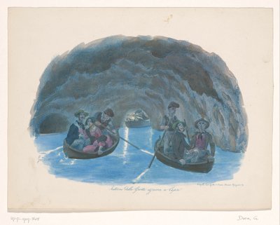 Figurer på robåde i den blå grotte på Capri Interno della Grotta azzurra a Capri (titel på objekt) af Gaetano Dura