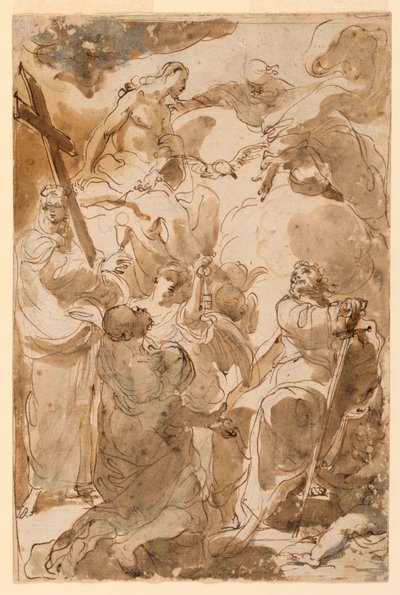 Tegning, Treenigheden og apostlene, Sankt Peter og Sankt Paul, 1770-80 af Gaetano Gandolfi