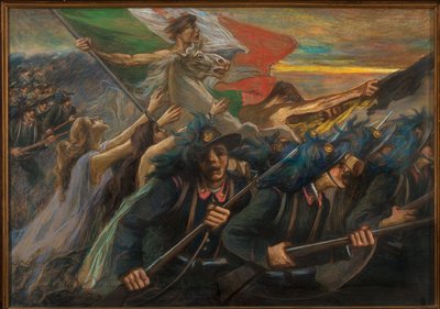 Trento og Trieste, Bersaglieriernes anklage (riflemænd) (olie på lærred) af Gaetano Previati