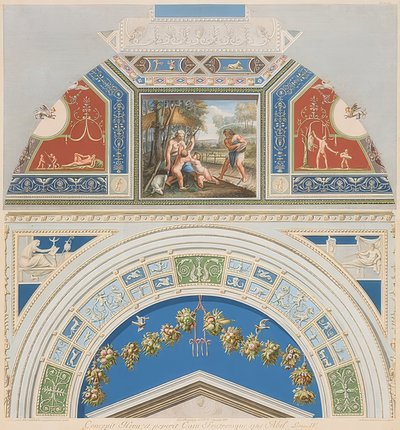 Bezel og hvælvingspanel med Adam og Eva på arbejde. 1774 af Gaetano Savorelli