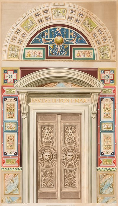 Dør, karm og lunette af Loggia I. af Gaetano Savorelli