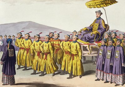 Kejser Chien Lung båret i Triumph, plade 18 fra Le Costume Ancien et Moderne af Jules Ferrario, udgivet ca. 1820