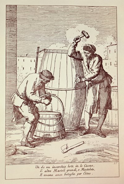 Coopers at work, gravering af Gaetano Gherardo Zompini (1700-1778) fra Kunsten i hverdagen i byen Venedig, Italien af Gaetano Zompini