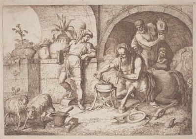 Chiron lærer Achilleus magi af Gaetano Zompini, after Giovanni Benedetto Castiglione