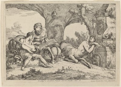 Chiron underviser i musik til Achilles af Gaetano Zompini after Giovanni Benedetto Castiglione