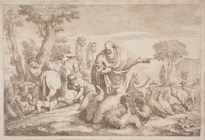 Noah fører dyrene til arken af Gaetano Zompini, after Giovanni Benedetto Castiglione