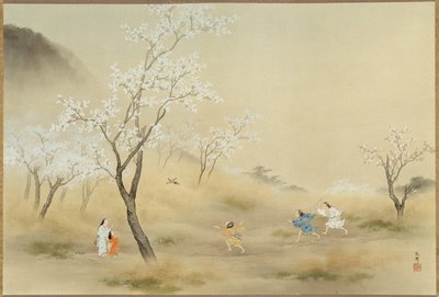 No-asobi (Playing in the Field), ca. 1905 (blæk og farve på papir) af Gaho Hashimoto