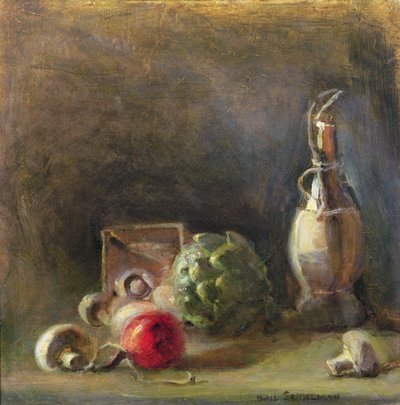Vinkande med artiskok og svampe (olie på lærred) af Gail Schulman