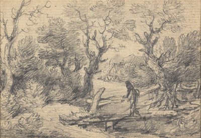 Landskab med figur på gangbro af Gainsborough Dupont