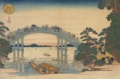 Stenbroen over Aji-floden, Osaka, 1838. af Gakutei