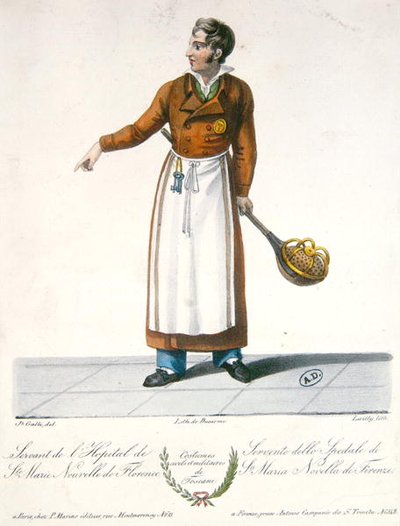 En tjener på Santa Maria Novella Hospital i Firenze, begyndelsen af det nittende århundrede (farve litho) af Galli (after)