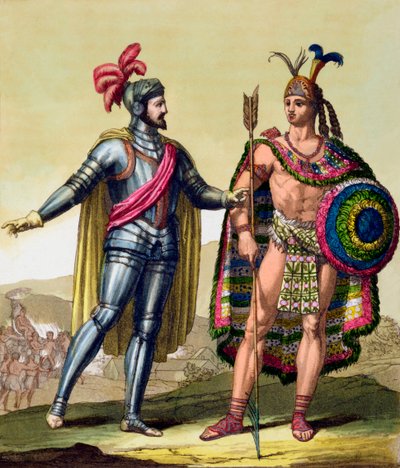 Mødet mellem Hernando Cortes og Montezuma II, Mexico, 1519 c1820-1839 af Gallo Gallina