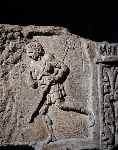 Art Gallo Romain: stele, der repræsenterer en gladiator. 50 f.Kr.-100 e.Kr. Metz. Museum for Skønne Kunster af Gallo Roman