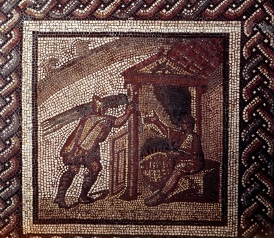 Gallo romersk kunst: mosaikbelægning, der repræsenterer en rustik kalender. Fletarbejde og flettekurve. Slutning 2., begyndelsen af 3. århundrede efter JC. Fra Saint-Romain-en-Gal (Rhône). Saint Germain en Laye, Nationalmuseet for arkæologi af Gallo Roman