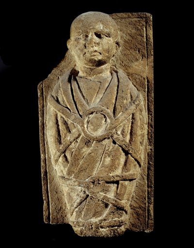 Art Gallo Romain: ex-voto, der repræsenterer et svøbt barn. Kalkstensskulptur. Saint Germain En Laye, Museum of Antiquites af Gallo Roman Gallo Roman