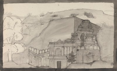 Interiør af et Ellora Cave Temple af Gangaram Chintaman Tambat