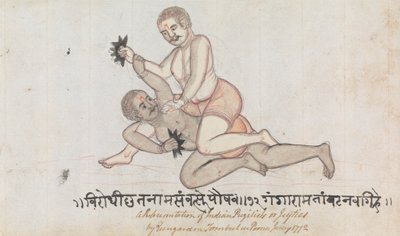 Two Jeyties Wrestling af Gangaram Chintaman Tambat