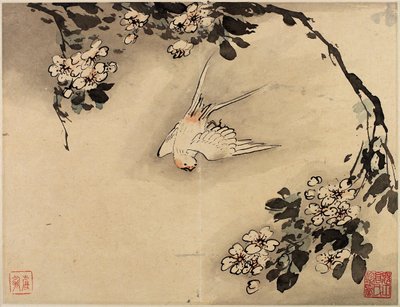 Fingermaleri med blomster og fugle fra et album med ti blade af Gao Qipei