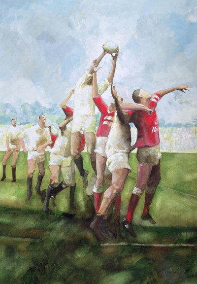 Rugbykamp: Llanelli mod Swansea, Line Out, 1992 (wc) af Gareth Lloyd Ball