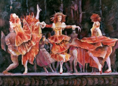 Scene fra Romeo og Julie, Royal Ballet, Covent Garden (wc på papir) af Gareth Lloyd Ball